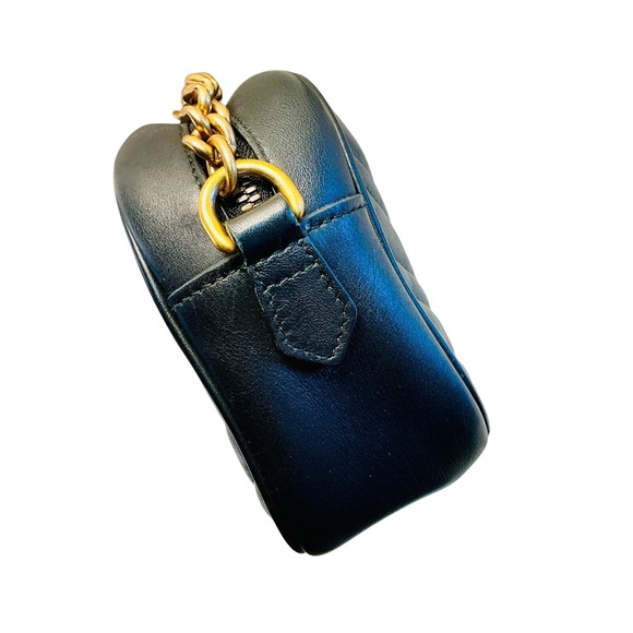 Gucci Small Marmont Crossbody Bag Chevron Leather Gold Chain Black Purse - Picture 6 of 16